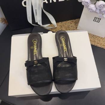 Chanel Mesh Flat Slides Sandal wih Bow Black 2026 G47023 (MD-260307024)