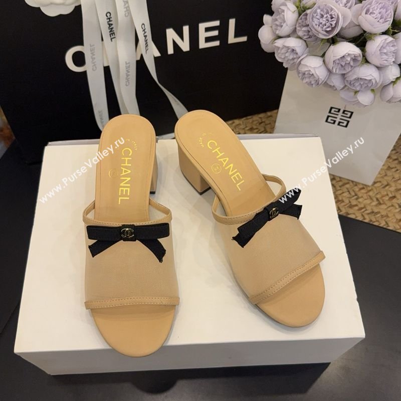 Chanel Mesh Heel Slides Sandal wih Bow Beige 2026 G47023 (MD-260307026)