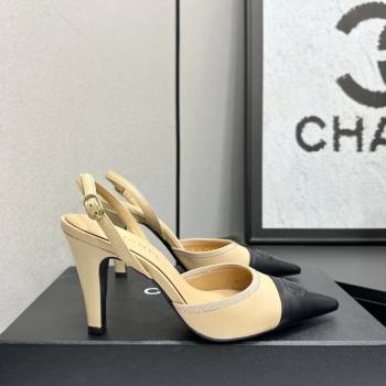 Chanel Lambskin Leather Slingbacks Pump 9cm Beige/Black 2026 G47084 (MD-260306028)