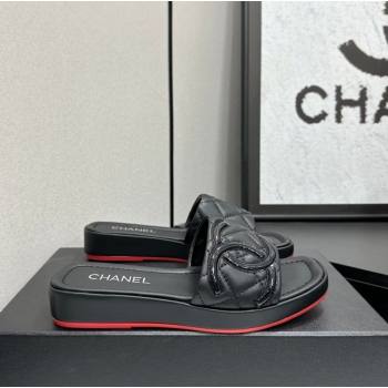 Chanel Lambskin Leather Wedge Slides Sandal Black1 2026 CH030605 (MD-260306034)