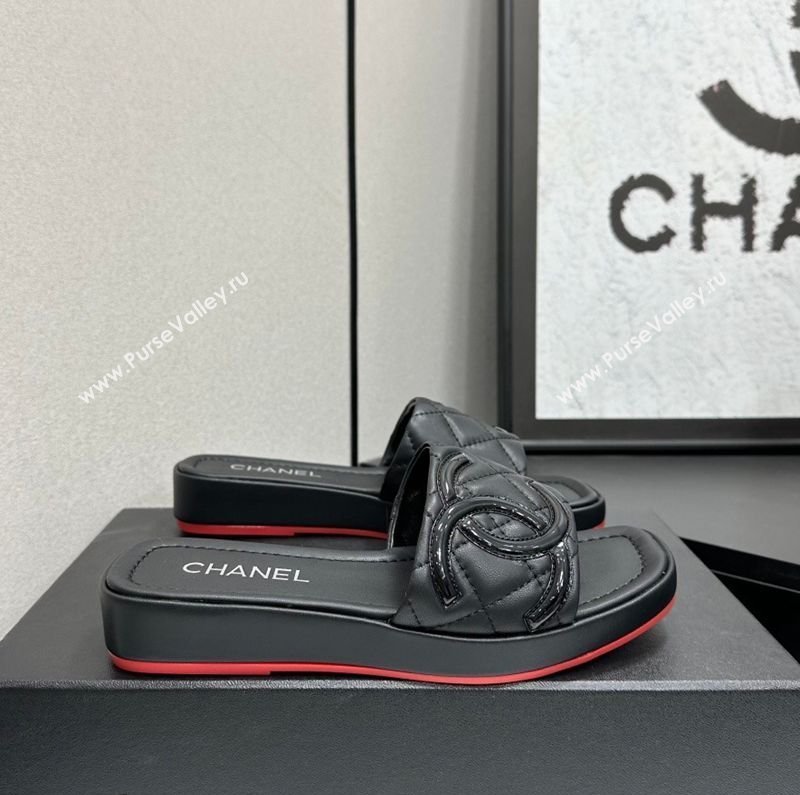 Chanel Lambskin Leather Wedge Slides Sandal Black1 2026 CH030605 (MD-260306034)