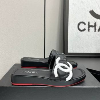 Chanel Lambskin Leather Wedge Slides Sandal Black2 2026 CH030605 (MD-260306036)