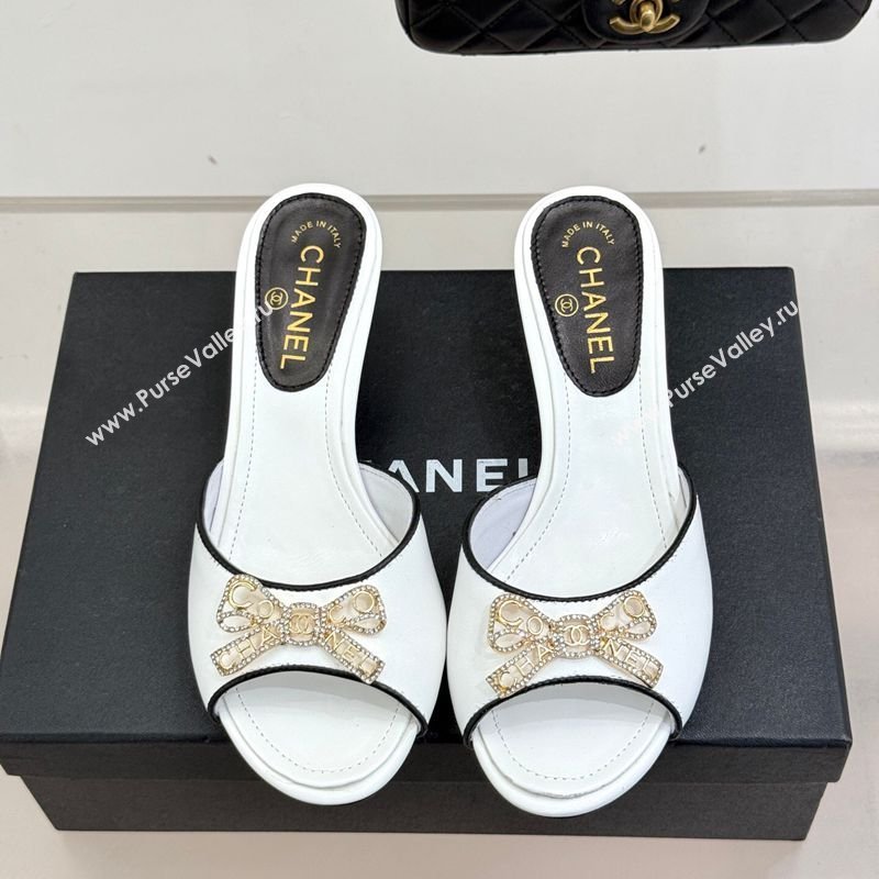 Chanel Calfskin Leather Heel Slides Sandal with Strass Bow White 2026 CH0306021 (MD-260306007)