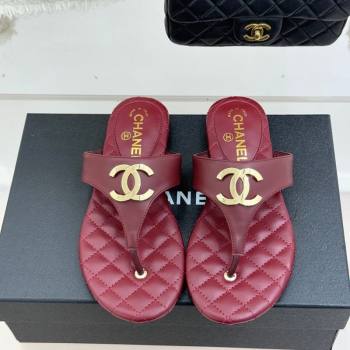 Chanel Lambskin Leather Flat Slides Sandal Burgundy 2026 CH030609 (MD-260306065)