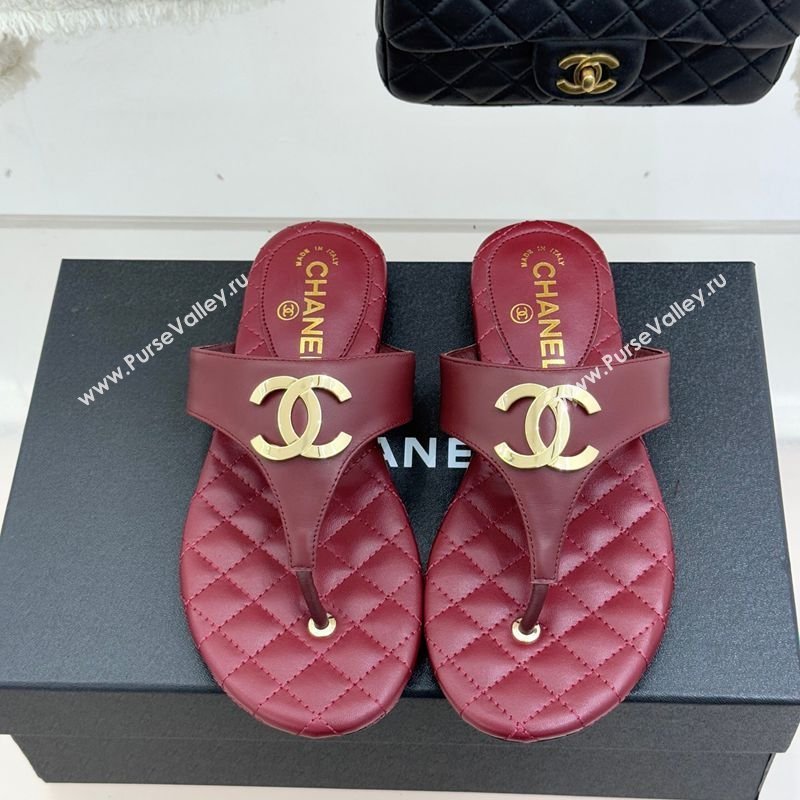 Chanel Lambskin Leather Flat Slides Sandal Burgundy 2026 CH030609 (MD-260306065)