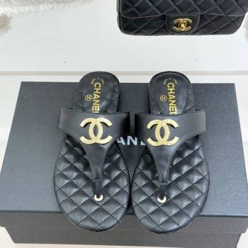 Chanel Lambskin Leather Flat Slides Sandal Black 2026 CH030609 (MD-260306066)