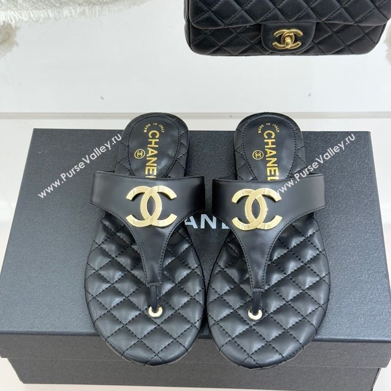 Chanel Lambskin Leather Flat Slides Sandal Black 2026 CH030609 (MD-260306066)