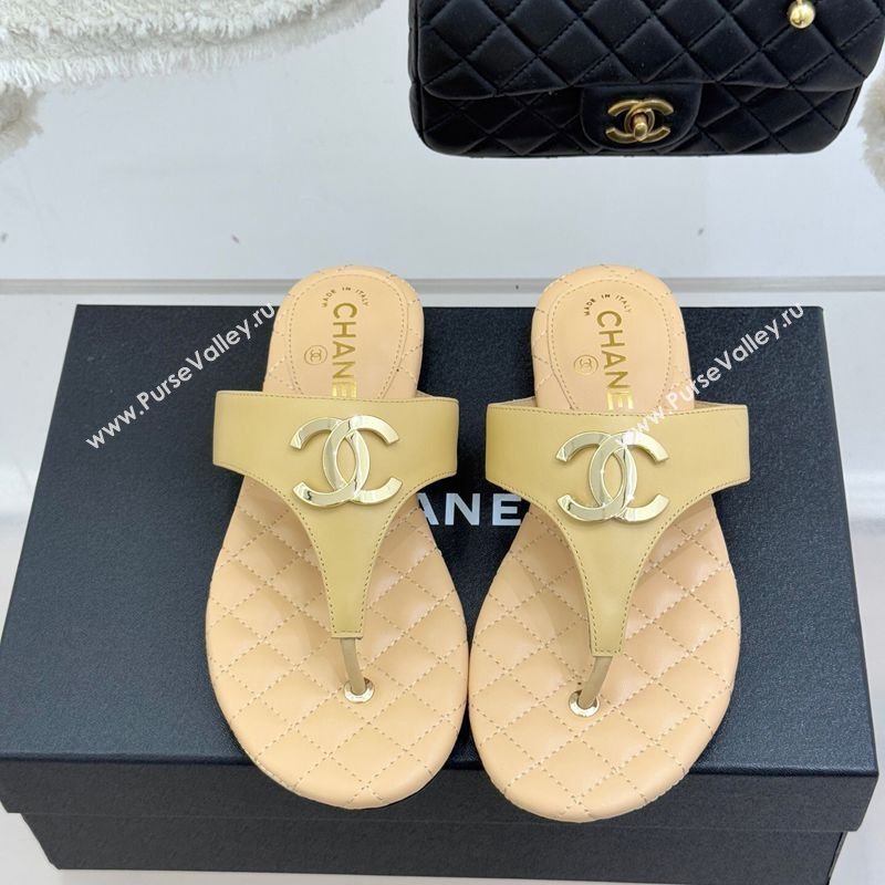 Chanel Lambskin Leather Flat Slides Sandal Beige 2026 CH030609 (MD-260306067)