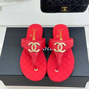 Chanel Lambskin Leather Flat Slides Sandal Red 2026 CH030609 (MD-260306069)