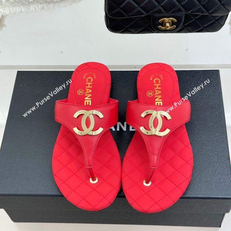 Chanel Lambskin Leather Flat Slides Sandal Red 2026 CH030609 (MD-260306069)