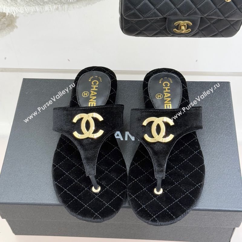 Chanel Velvet Flat Slides Sandal Black 2026 CH030609 (MD-260306070)