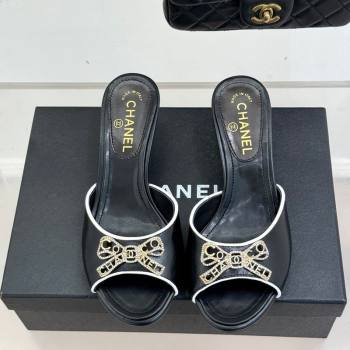 Chanel Calfskin Leather Heel Slides Sandal with Strass Bow Black 2026 CH0306021 (MD-260306008)