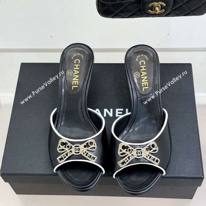 Chanel Calfskin Leather Heel Slides Sandal with Strass Bow Black 2026 CH0306021 (MD-260306008)