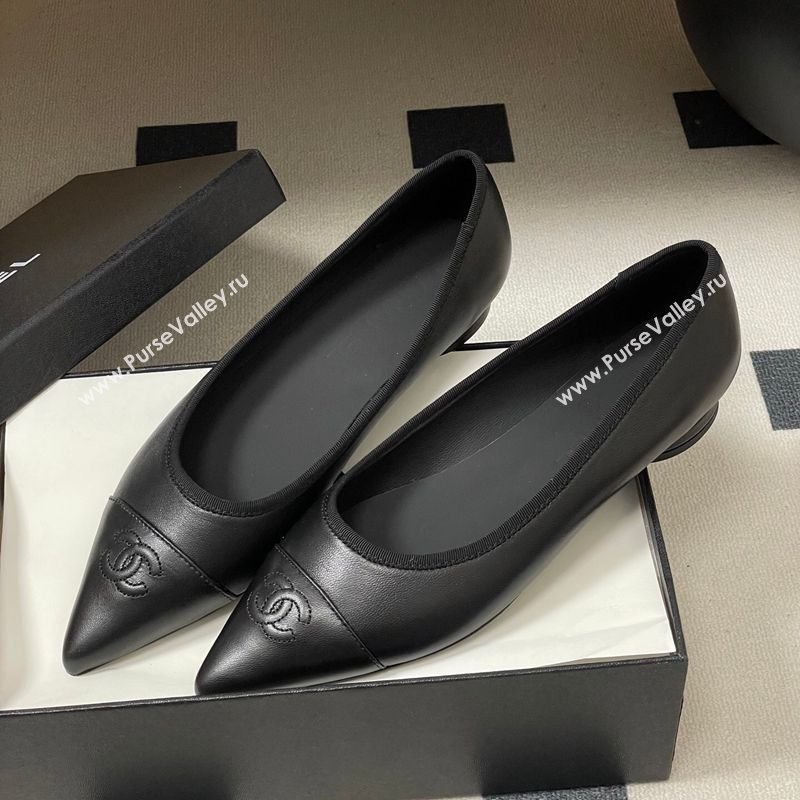 Chanel Lambskin Leather Pointed Ballet Flats All Black 2026 G47081 (MD-260306074)