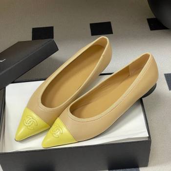 Chanel Lambskin Leather Pointed Ballet Flats Beige/Yellow 2026 G47081 (MD-260306075)