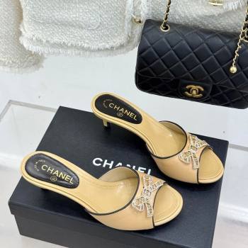 Chanel Calfskin Leather Heel Slides Sandal with Strass Bow Beige 2026 CH0306021 (MD-260306009)