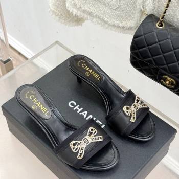 Chanel Calfskin Leather Heel Slides Sandal with Strass Bow Black 2026 CH0306022 (MD-260306010)