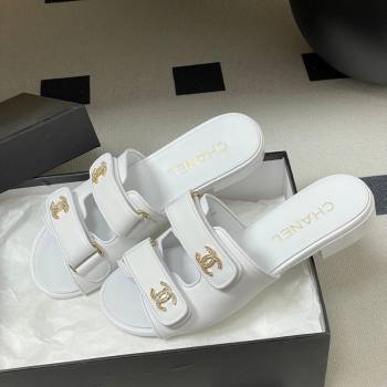 Chanel Lambskin Leather Flat Slides Sandal with Strass and Strap White 2026 G47043 (MD-260306077)