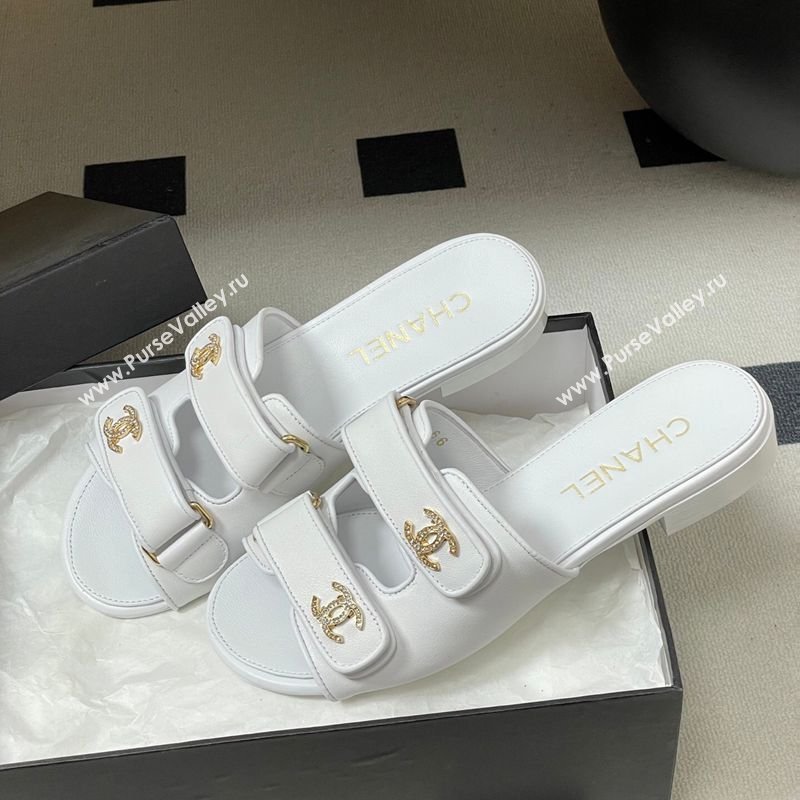 Chanel Lambskin Leather Flat Slides Sandal with Strass and Strap White 2026 G47043 (MD-260306077)