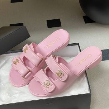 Chanel Lambskin Leather Flat Slides Sandal with Strass and Strap Pink 2026 G47043 (MD-260306079)
