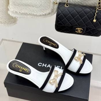 Chanel Calfskin Leather Heel Slides Sandal with Strass Bow White 2026 CH0306022 (MD-260306011)
