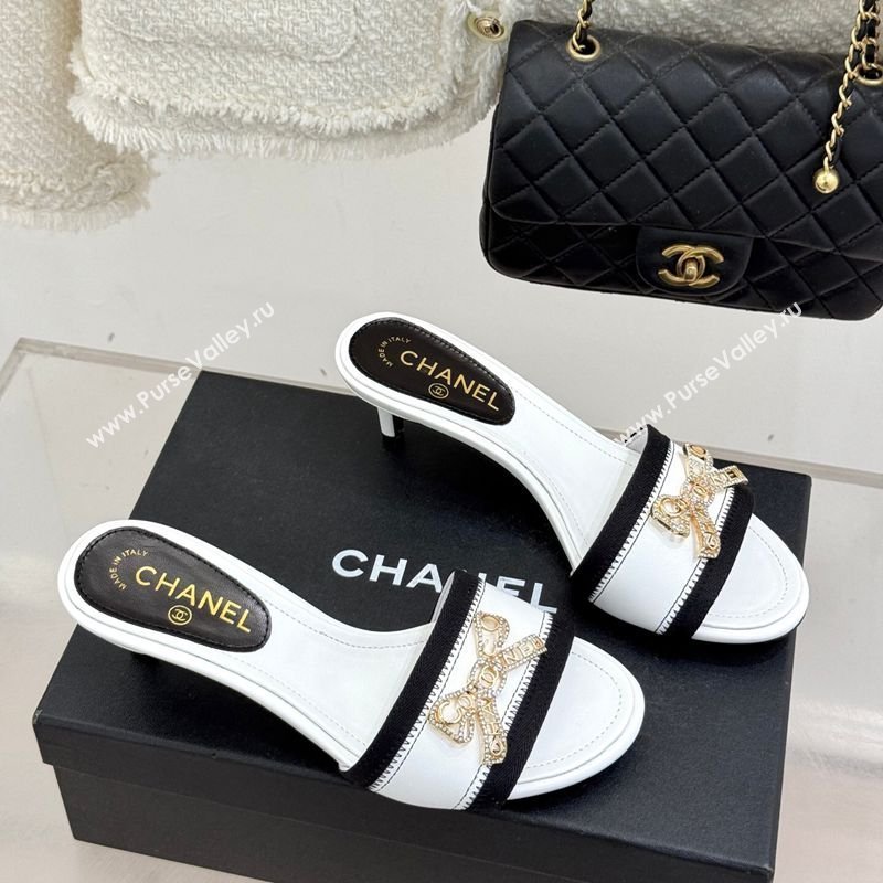 Chanel Calfskin Leather Heel Slides Sandal with Strass Bow White 2026 CH0306022 (MD-260306011)