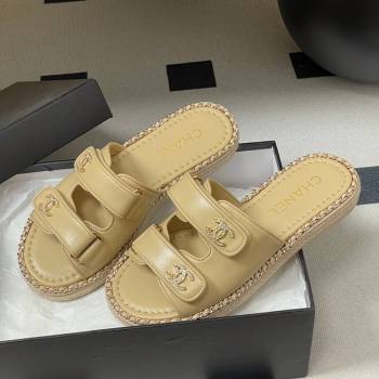 Chanel Lambskin Leather Flat Slides Sandal with Strass, Chain and Strap Beige 2026 CH030610 (MD-260306088)