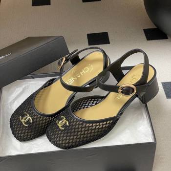 Chanel Mesh Lambskin Leather Heel Sandals 4.5cm Black 2026 CH030612 (MD-260306093)