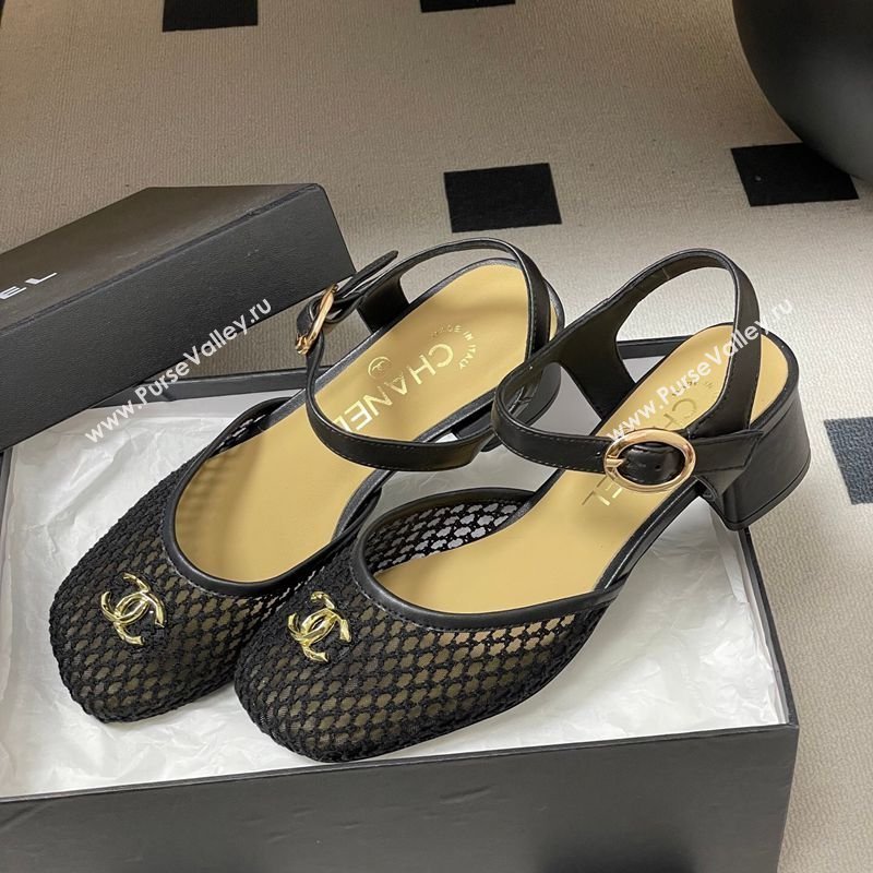 Chanel Mesh Lambskin Leather Heel Sandals 4.5cm Black 2026 CH030612 (MD-260306093)