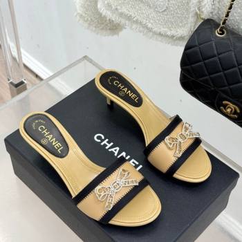 Chanel Calfskin Leather Heel Slides Sandal with Strass Bow Beige 2026 CH0306022 (MD-260306012)