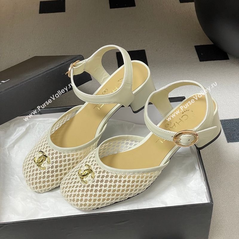 Chanel Mesh Lambskin Leather Heel Sandals 4.5cm White 2026 CH030612 (MD-260306094)