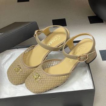 Chanel Mesh Lambskin Leather Heel Sandals 4.5cm Beige 2026 CH030612 (MD-260306095)