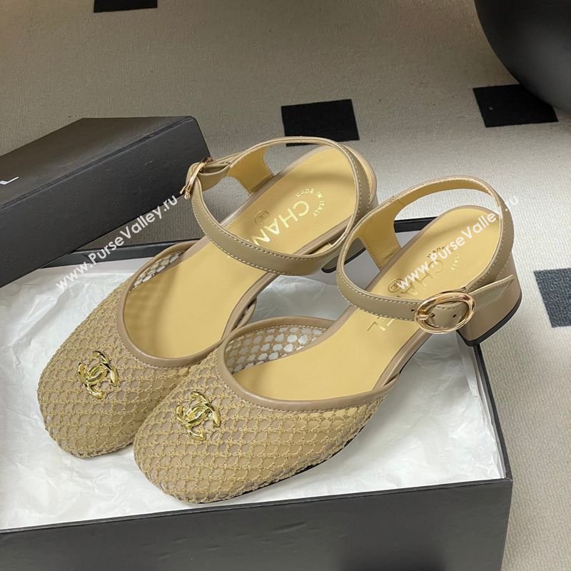Chanel Mesh Lambskin Leather Heel Sandals 4.5cm Beige 2026 CH030612 (MD-260306095)