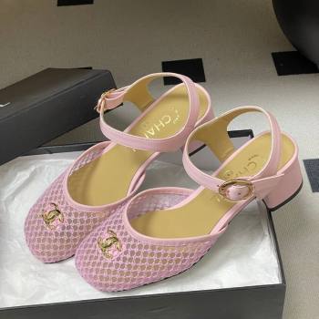 Chanel Mesh Lambskin Leather Heel Sandals 4.5cm Pink 2026 CH030612 (MD-260306096)