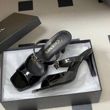 Chanel Patent Calfskin Leather Heel Slides Sandal 7.5cm with Camellia Black 2026 CH030613 (MD-260306100)