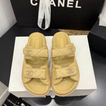 Chanel Lambskin Leather Strap Flat Slides Sandal with Chain CC Beige 2026 CH030614 (MD-260306105)