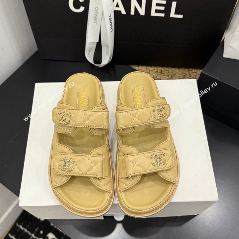 Chanel Lambskin Leather Strap Flat Slides Sandal with Chain CC Beige 2026 CH030614 (MD-260306105)