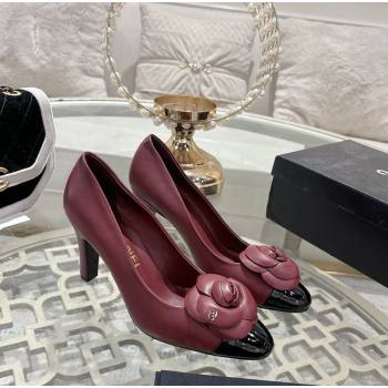 Chanel Lambskin Patent Leather Pumps 8.5cm with Camellia Bloom Burgundy 2026 CH030704 (MD-260307051)