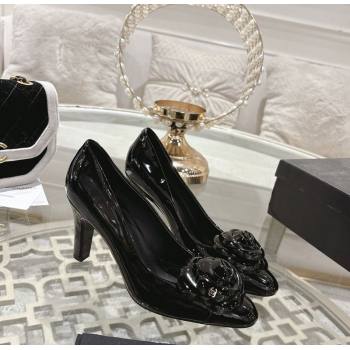 Chanel Calfskin Patent Leather Pumps 8.5cm with Camellia Bloom Black 2026 CH030704 (MD-260307053)