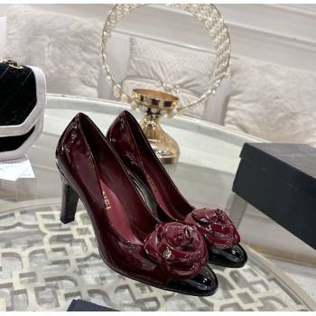 Chanel Calfskin Patent Leather Pumps 8.5cm with Camellia Bloom Burgundy 2026 CH030704 (MD-260307054)