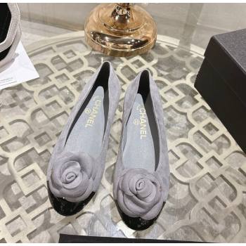 Chanel Suede Patent Leather Ballet Flats with Camellia Bloom Grey 2026 CH030704 (MD-260307068)