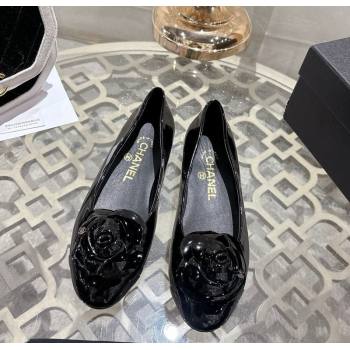 Chanel Calfskin Patent Leather Ballet Flats with Camellia Bloom Black 2026 CH030704 (MD-260307058)