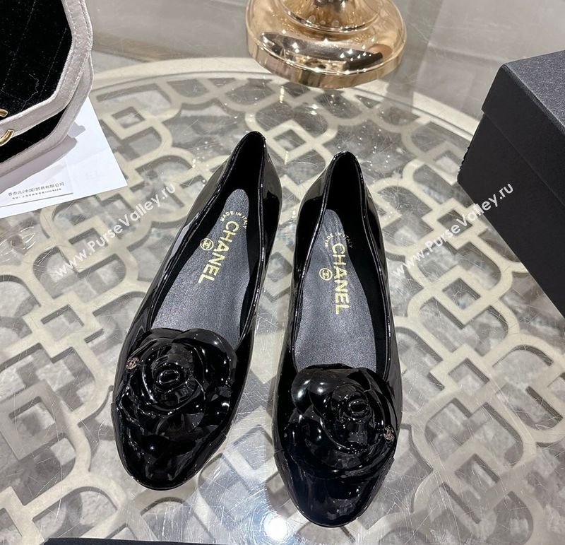Chanel Calfskin Patent Leather Ballet Flats with Camellia Bloom Black 2026 CH030704 (MD-260307058)