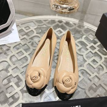 Chanel Lambskin Patent Leather Ballet Flats with Camellia Bloom Beige 2026 CH030704 (MD-260307072)