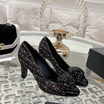 Chanel Tweed Patent Leather Pumps 8.5cm with Camellia Bloom Black2 2026 CH030704 (MD-260307044)