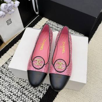 Chanel Sequins Leather Ballets Flat with Circle CC Pink 2026 CH030706 (MD-260307078)