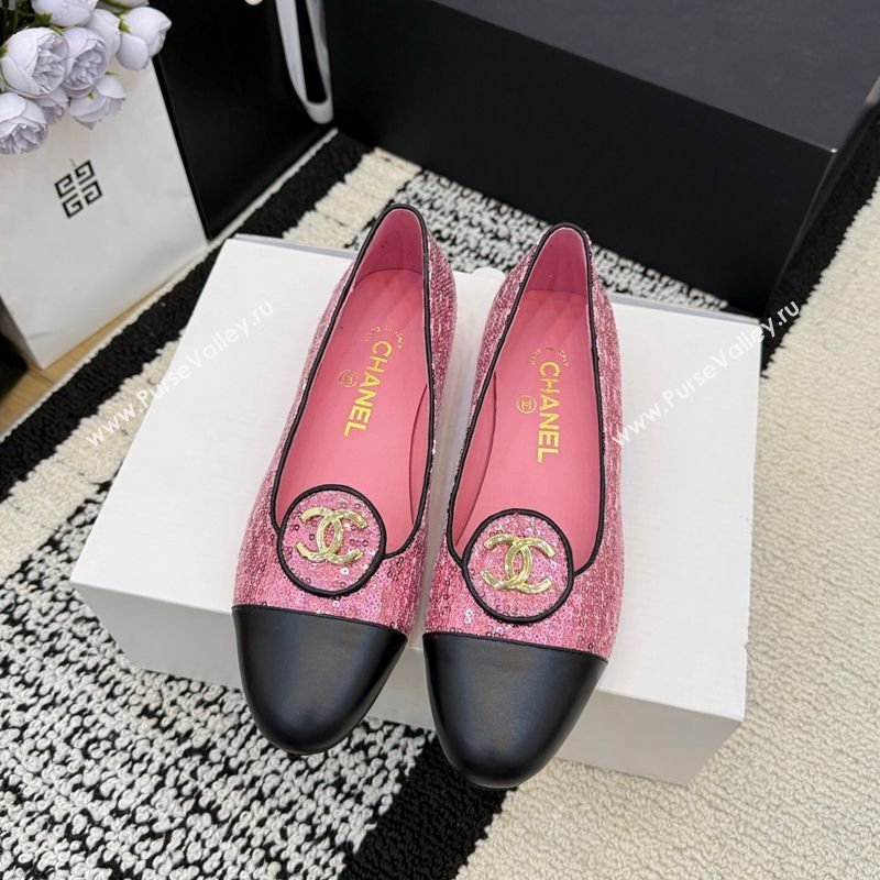 Chanel Sequins Leather Ballets Flat with Circle CC Pink 2026 CH030706 (MD-260307078)