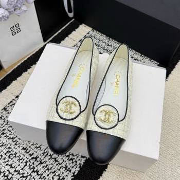 Chanel Sequins Leather Ballets Flat with Circle CC White 2026 CH030706 (MD-260307079)