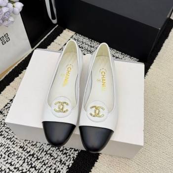 Chanel Calfskin Leather Ballets Flat with Circle CC White 2026 CH030706 (MD-260307082)