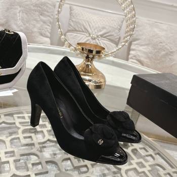 Chanel Suede Patent Leather Pumps 8.5cm with Camellia Bloom Black 2026 CH030704 (MD-260307047)